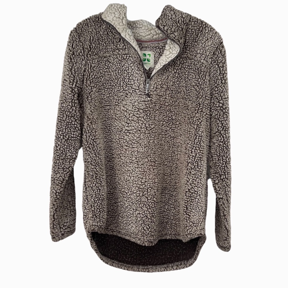 Green Tea Sherpa Pullover Two Toned Top Size Large